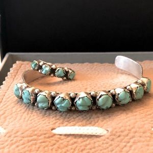 Vintage Turquoise and Silver Cuff bracelet with details, and band Good condition